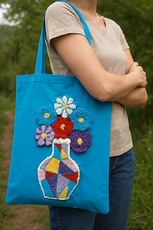 Çiçekli Mavi Tasarım Çanta