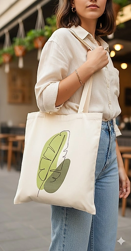 Minimalist Yaprak İllüstrasyonlu Tasarım Çanta