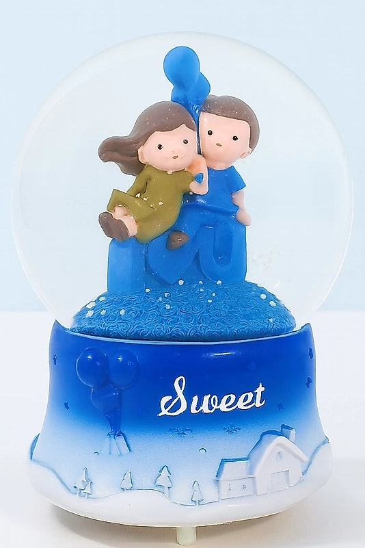 Mavi Aşk Temalı Dekoratif Kar Küresi