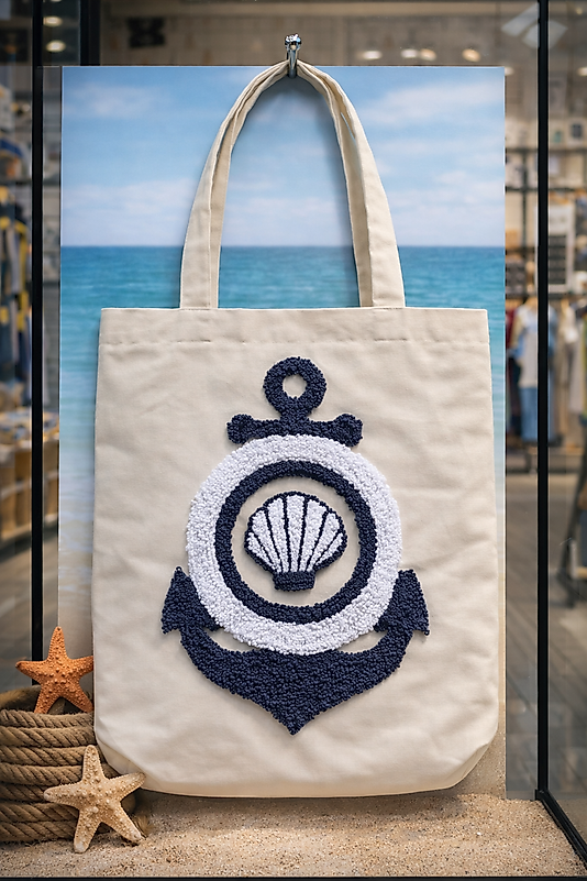 Marina Anchor Tote – Denizci Temalı Keten Çanta